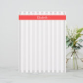 Lt Gray White Stripe Coral Red Name Monogram (Standing Front)