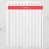 Lt Gray White Stripe Coral Red Name Monogram (Front/Back)