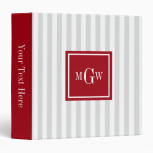 Lt Gray White Stripe Cranberry Square 3 Monogram Binder