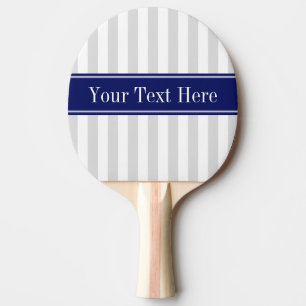 Lt Gray White Stripe Navy Blue Name Monogram Ping-Pong Paddle