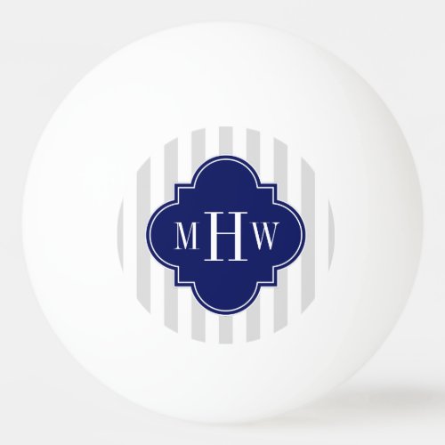 Lt Gray White Stripe Navy Quatrefoil 3 Monogram Ping_Pong Ball