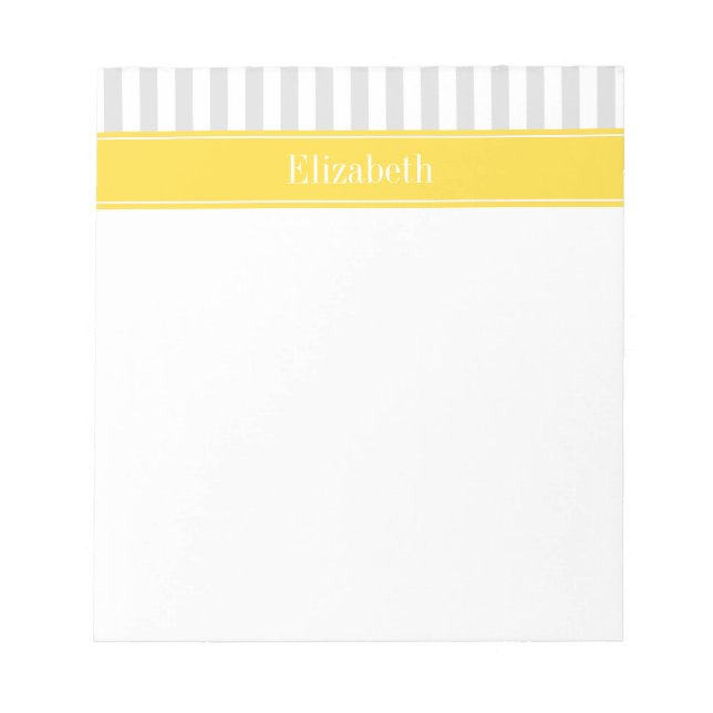 Lt Gray White Stripe Pineapple Name Monogram Notepad (Front)