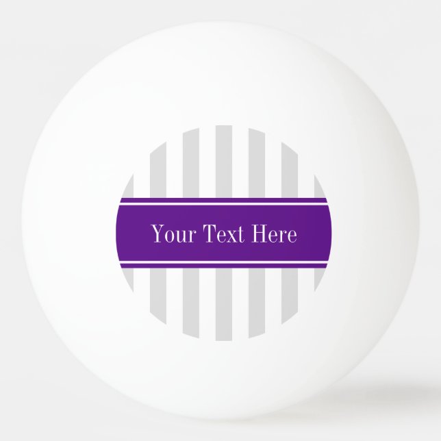 Lt Gray White Stripe Purple Name Monogram Ping-Pong Ball (Front)