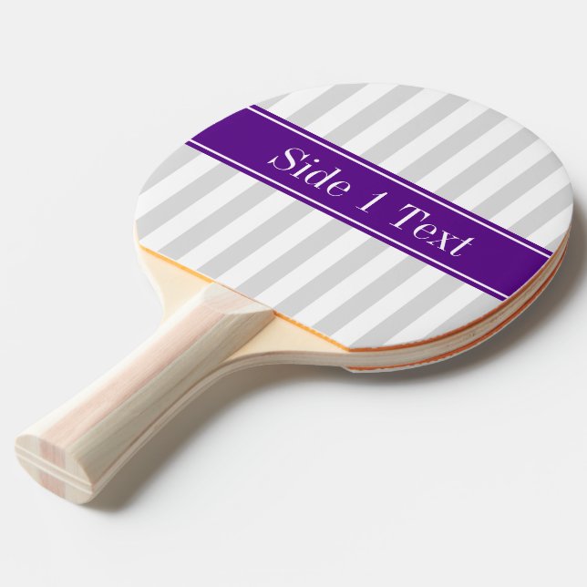 Lt Gray White Stripe Purple Name Monogram Ping-Pong Paddle (Front Angle)