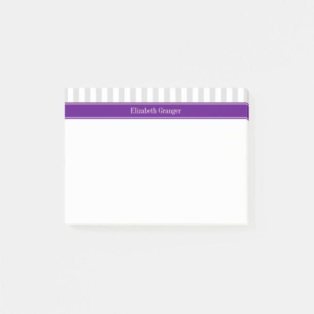 Lt Gray White Stripe Purple Name Monogram Post-it Notes (Front)