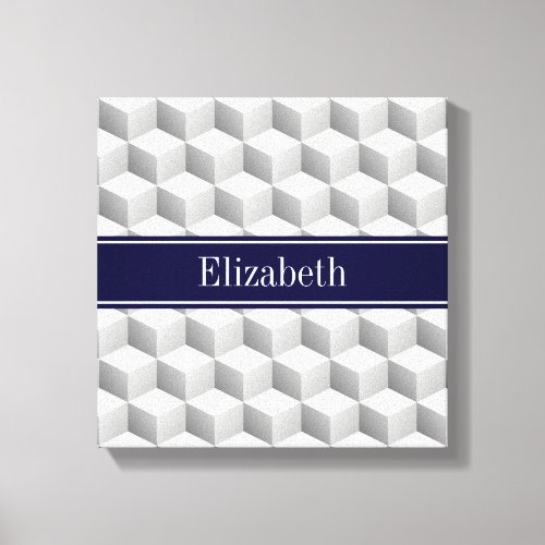 Lt Gray Wht 3D Look Cubes Navy Blue Name Monogram Canvas Print