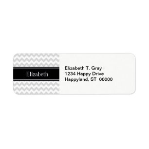 Lt Gray Wht Chevron Black Name Monogram Label