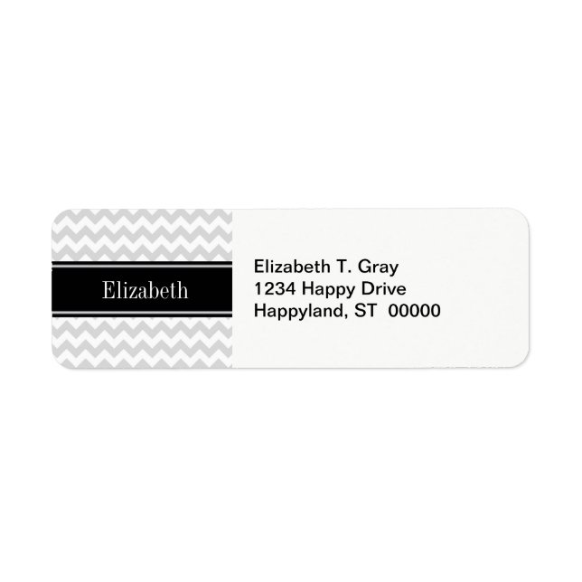 Lt Gray Wht Chevron Black Name Monogram Label (Front)