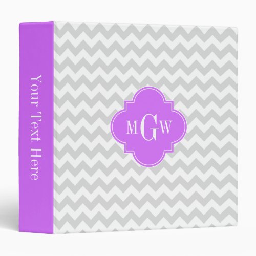 Lt Gray Wht Chevron Lilac Quatrefoil 3 Monogram 3 Ring Binder