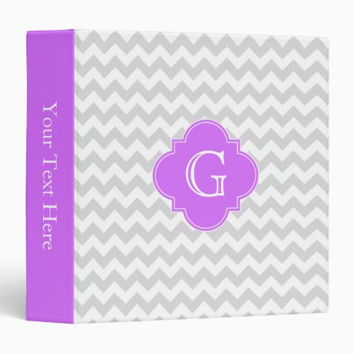 Lt Gray Wht Chevron Lilac Quatrefoil Monogram 3 Ring Binder