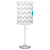 Lt Gray Wht Chevron Teal Quatrefoil 3 Monogram Table Lamp (Left)