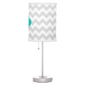 Lt Gray Wht Chevron Teal Quatrefoil 3 Monogram Table Lamp (Right)