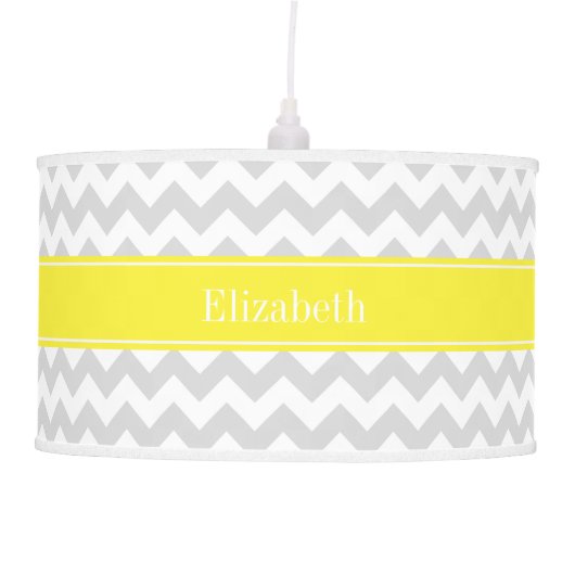 Lt Gray Wht Chevron Yellow Name Monogram Ceiling Lamp (Front)