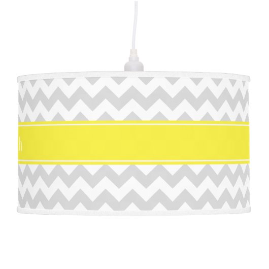 Lt Gray Wht Chevron Yellow Name Monogram Ceiling Lamp (Right)