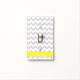 Lt Gray Wht Chevron Yellow Name Monogram Light Switch Cover