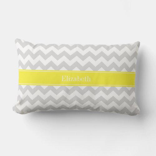 Lt Gray Wht Chevron Yellow Name Monogram Lumbar Pillow