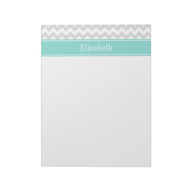 Lt Gray Wht Chevron ZigZag Aqua Name Monogram Notepad (Rotated)
