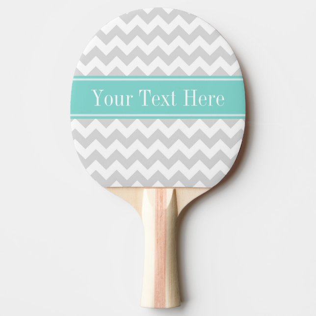 Lt Gray Wht Chevron ZigZag Aqua Name Monogram Ping-Pong Paddle (Front)