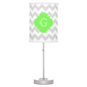Lt Gray Wht Chevron ZigZag Lime Quatrefoil Monogra Table Lamp