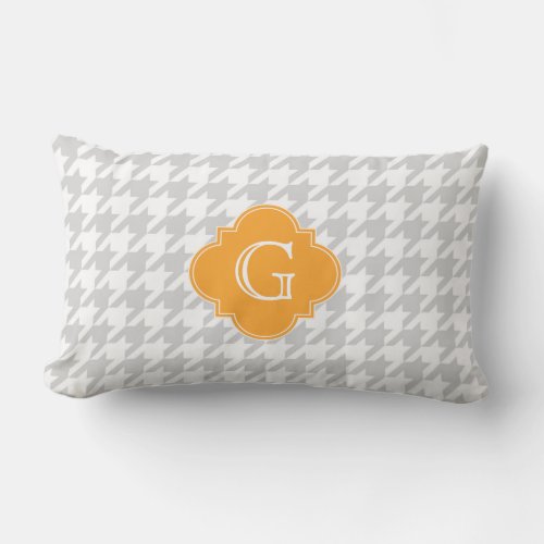 Lt Gray Wht Houndstooth Cantaloupe Monogram Label Lumbar Pillow
