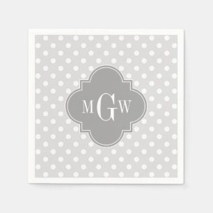 Lt Gray Wht Polka Dots Gray Quatrefoil 3 Monogram Napkins