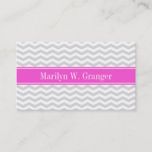 Lt Gray Wht Thin Chevron Hot Pink Name Monogram Business Card