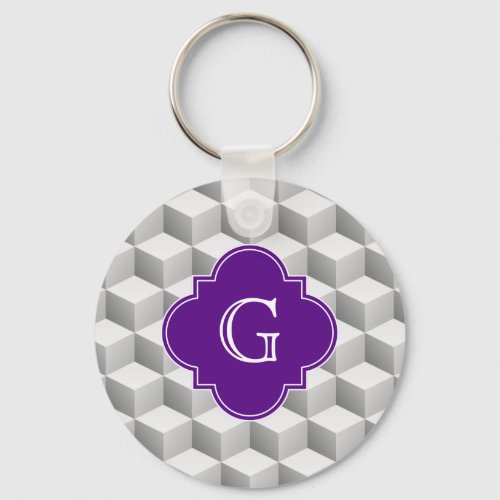 Lt Grey White 3D Look Cubes Purple Monogram Keychain