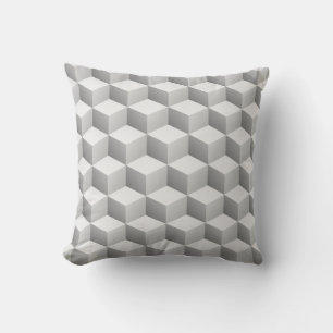 Lt Grey White Shaded 3D Look Cubes Throw Pillow