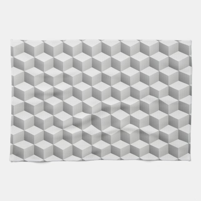 Lt Grey White Shaded 3D Look Cubes Towel (Horizontal)