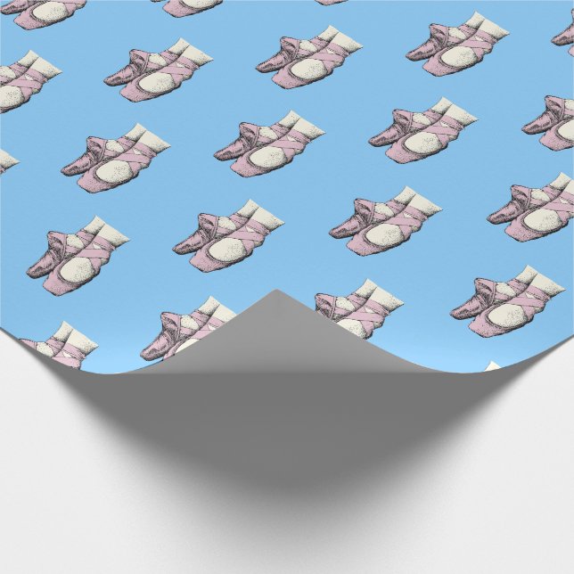Lt Pink Ballerina Shoes En Pointe FL Sky Blue BG Wrapping Paper (Corner)
