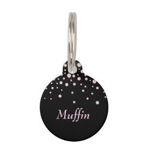 Lt Pink Name & Lt Pink Diamonds on Black Pet ID Tag