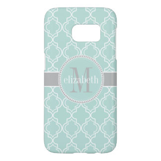 Lt Teal Gray White Moroccan Quatrefoil Monogram Samsung Galaxy S7 Case