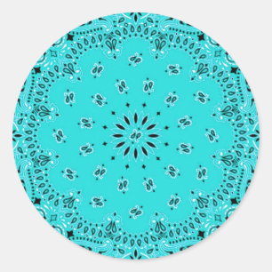 Lt Turquoise Paisley Western Bandana Scarf Print Classic Round Sticker