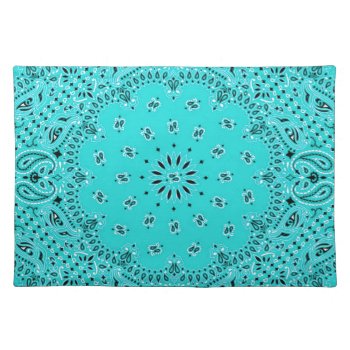 Lt Turquoise Paisley Western Bandana Scarf Print Placemat by PrintTiques at Zazzle
