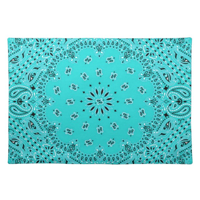 Lt Turquoise Paisley Western Bandana Scarf Print Placemat (Front)