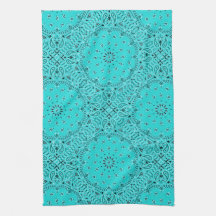 Lt Turquoise Paisley Western Bandana Scarf Print