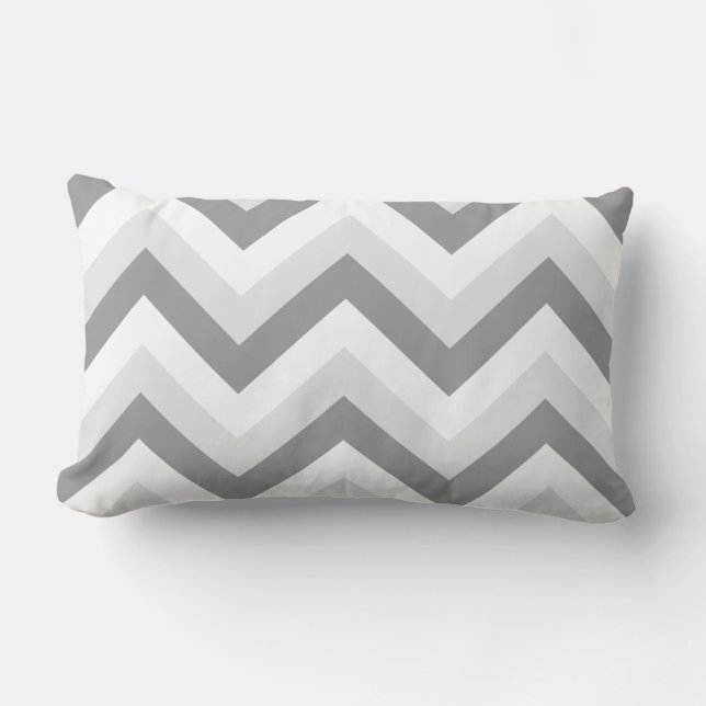 Lt Two Grey White Chervron ZigZag Lumbar Pillow (Front)