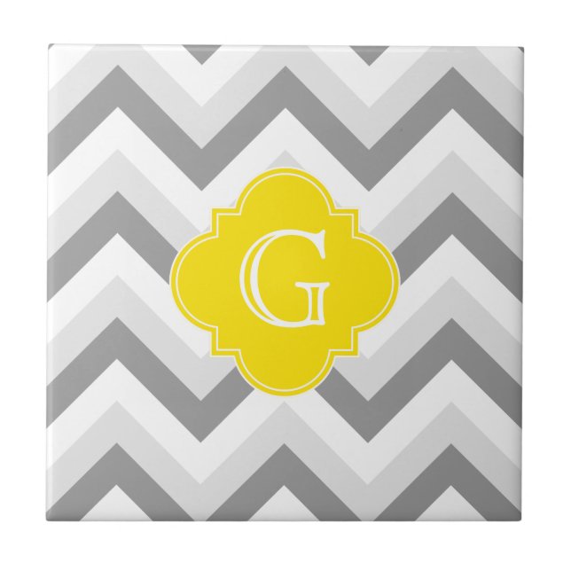 Lt Two Grey White Chevron Yellow Monogram Tile (Front)