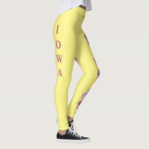 Lt Yellow Iowa State Flower Wild Rose Leggings