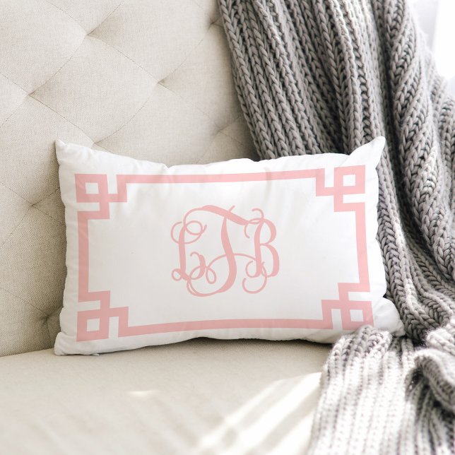 LTB Light Pink Greek Key Script Monogram Lumbar Pillow (Creator Uploaded)