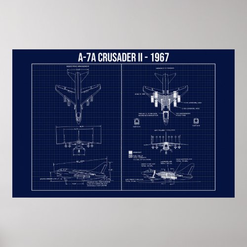 LTV A_7 Corsair II 1967 Blueprint Poster