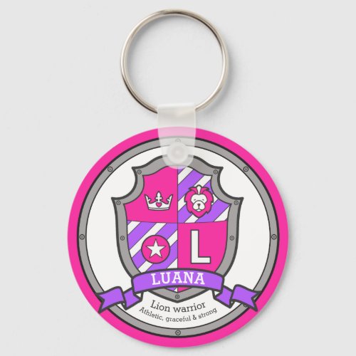 Luana letter L name meaning pink lion crest Keychain