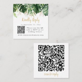 LUANA Tropical Greenery Beach Wedding QR Code Squ Square Business Card ...