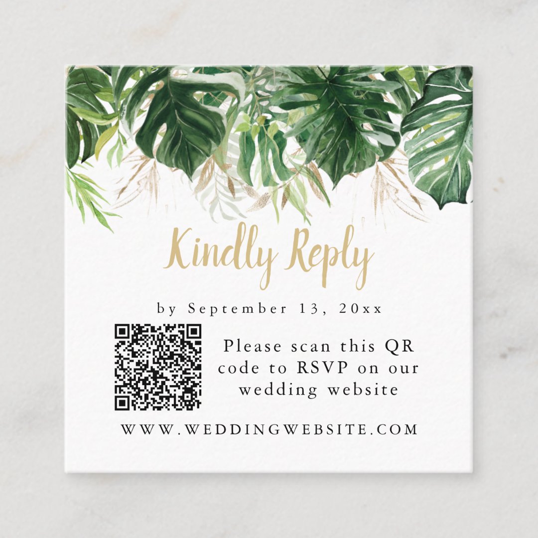 LUANA Tropical Greenery Beach Wedding QR Code Squ Square Business Card ...