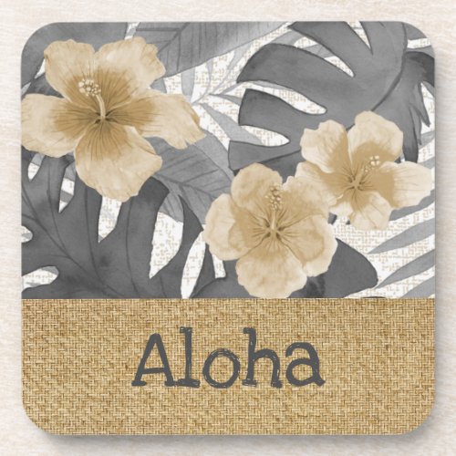 Luana Watercolor Tropical Floral Gray Beverage Coaster