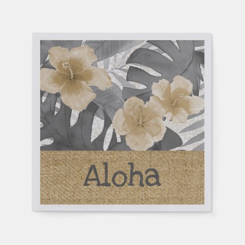 Luana Watercolor Tropical Floral Gray Napkins