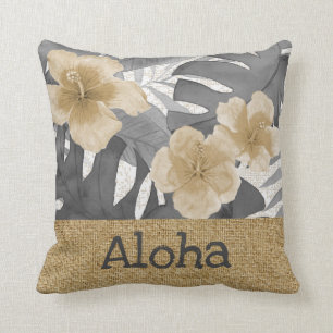 Luana Watercolor Tropical Floral Gray Reversible Throw Pillow