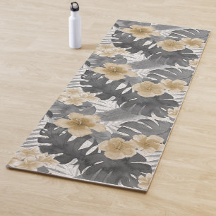 Luana Watercolor Tropical Gray Floral Reversible Yoga Mat