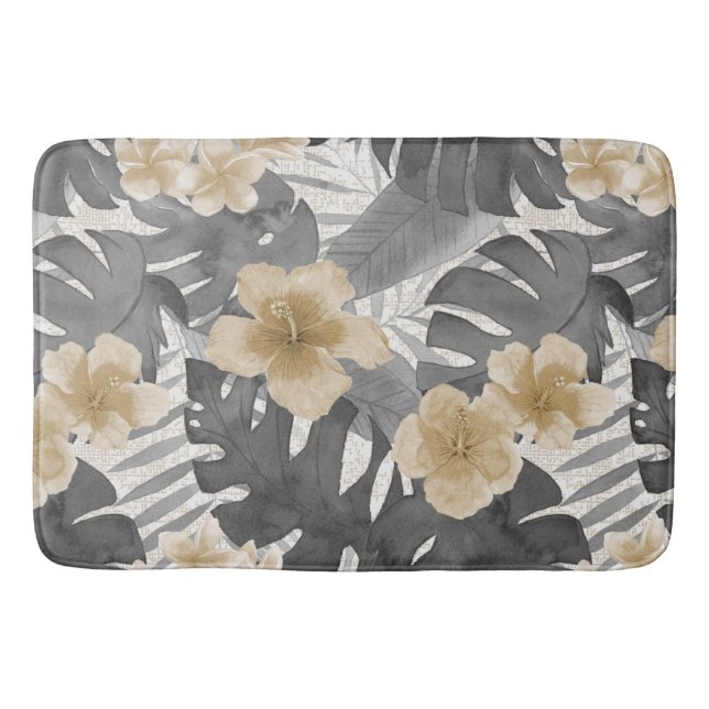 Luana Watercolor Tropical Neutral Floral Bath Mat (Front)