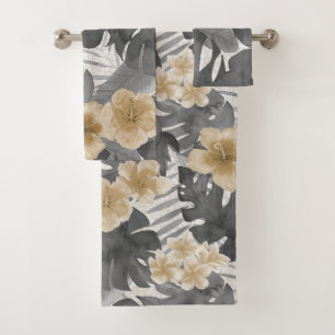 Luana Watercolor Tropical Neutral Floral Bath Towel Set